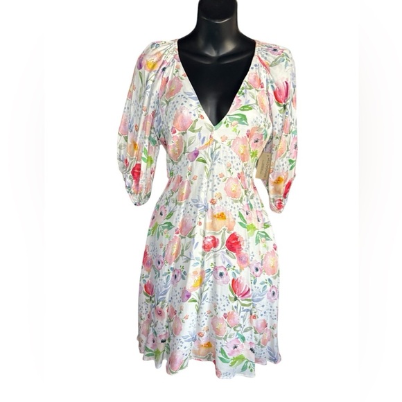 LUCY PARIS women’s azalea mini dress in white floral Linen size M NWT - Picture 10 of 15